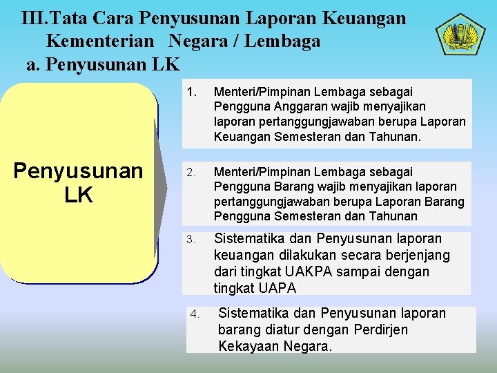 III. Tata Cara Penyusunan Laporan Keuangan Kementerian Negara / Lembaga a. Penyusunan LK 1.