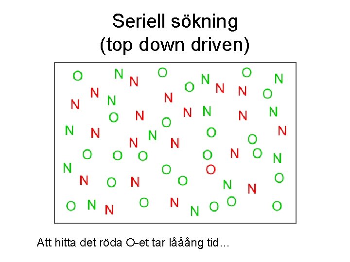 Seriell sökning (top down driven) Att hitta det röda O-et tar lååång tid… 