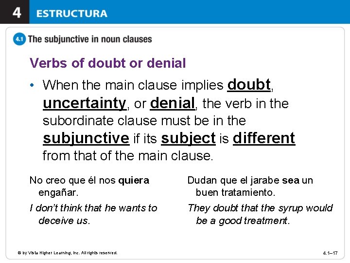 Verbs of doubt or denial • When the main clause implies doubt, uncertainty, or