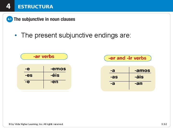  • The present subjunctive endings are: © by Vista Higher Learning, Inc. All