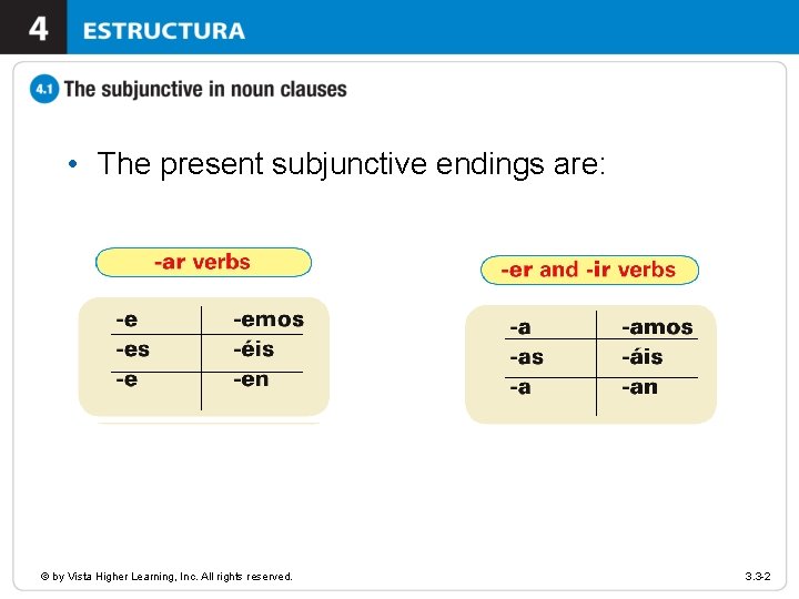 • The present subjunctive endings are: © by Vista Higher Learning, Inc. All • The present subjunctive endings are: © by Vista Higher Learning, Inc. All