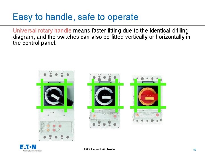 Easy to handle, safe to operate Universal rotary handle means faster fitting due to