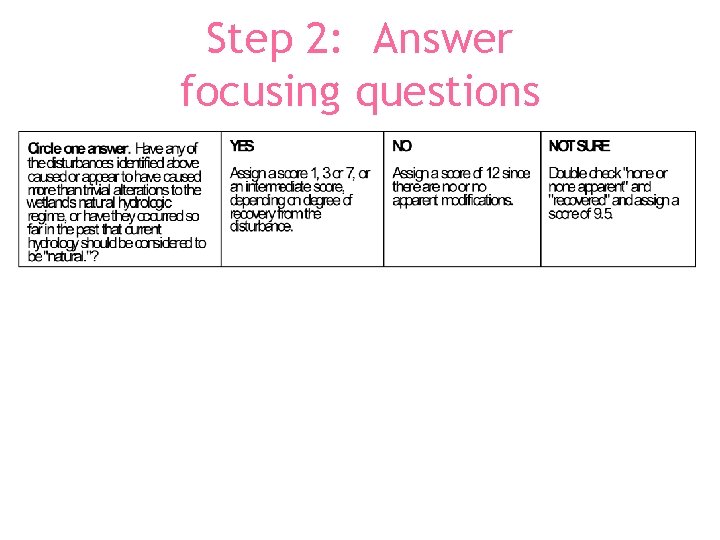 Step 2: Answer focusing questions 