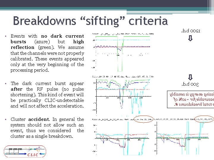 Breakdowns “sifting” criteria • Events with no dark current bursts (azure) but high reflection