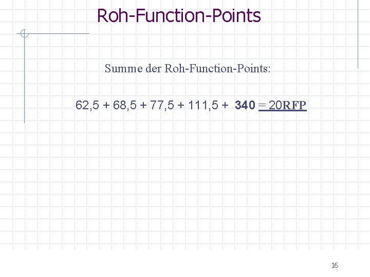 Roh-Function-Points Summe der Roh-Function-Points: 62, 5 + 68, 5 + 77, 5 + 111,