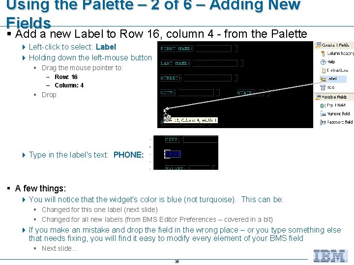 Using the Palette – 2 of 6 – Adding New Fields § Add a