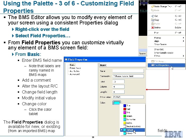Using the Palette - 3 of 6 - Customizing Field Properties § The BMS