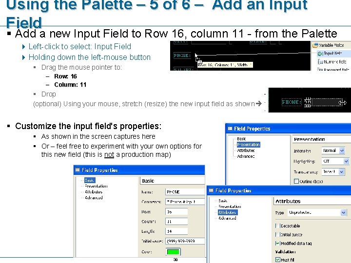 Using the Palette – 5 of 6 – Add an Input Field § Add
