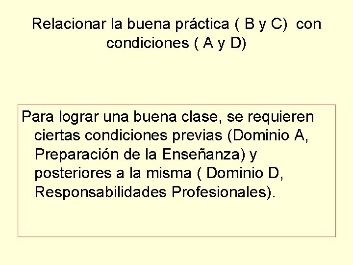 Relacionar la buena práctica ( B y C) condiciones ( A y D) Para