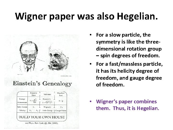 Wigner paper was also Hegelian. • For a slow particle, the symmetry is like