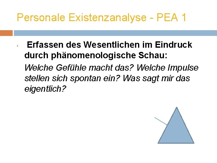 Personale Existenzanalyse - PEA 1 • Erfassen des Wesentlichen im Eindruck durch phänomenologische Schau: