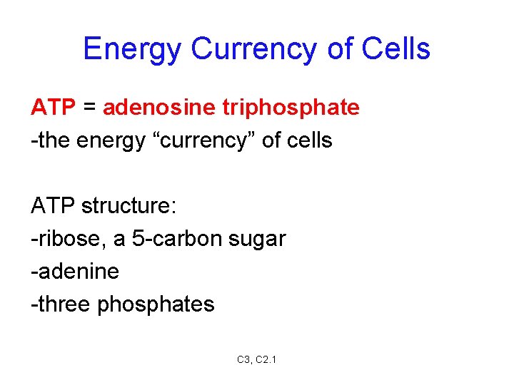 Energy Currency of Cells ATP = adenosine triphosphate -the energy “currency” of cells ATP