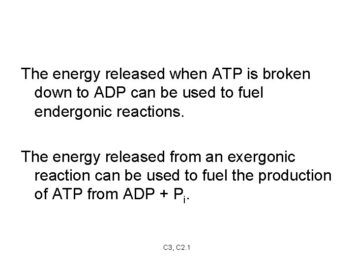 The energy released when ATP is broken down to ADP can be used to
