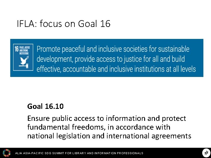IFLA: focus on Goal 16. 10 Ensure public access to information and protect fundamental