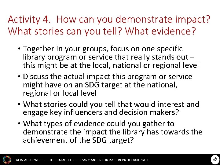 Activity 4. How can you demonstrate impact? What stories can you tell? What evidence?
