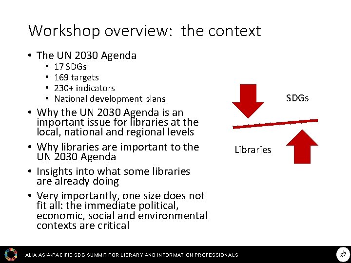 Workshop overview: the context • The UN 2030 Agenda • • 17 SDGs 169