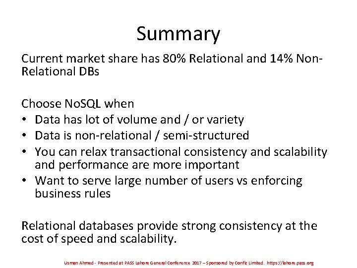 Summary Current market share has 80% Relational and 14% Non. Relational DBs Choose No. Summary Current market share has 80% Relational and 14% Non. Relational DBs Choose No.