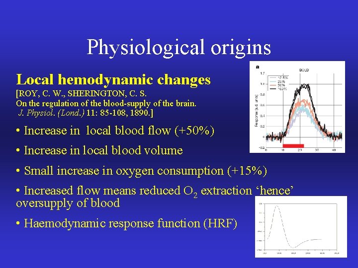 Physiological origins Local hemodynamic changes [ROY, C. W. , SHERINGTON, C. S. On the