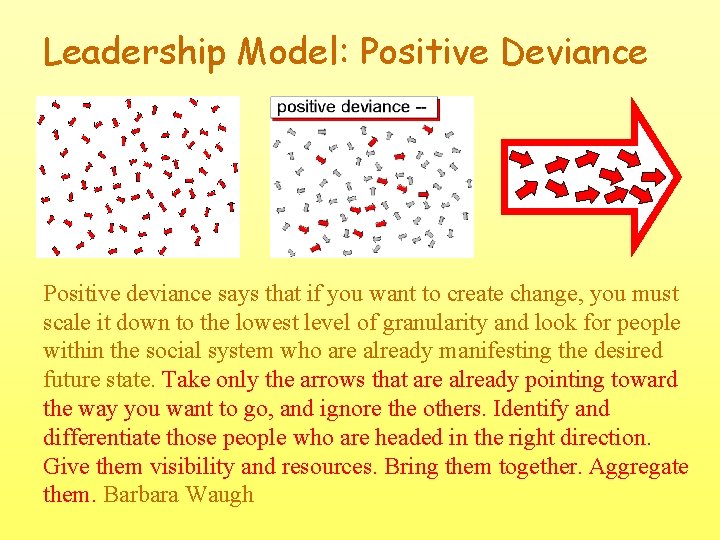 Leadership Model: Positive Deviance Positive deviance says that if you want to create change,