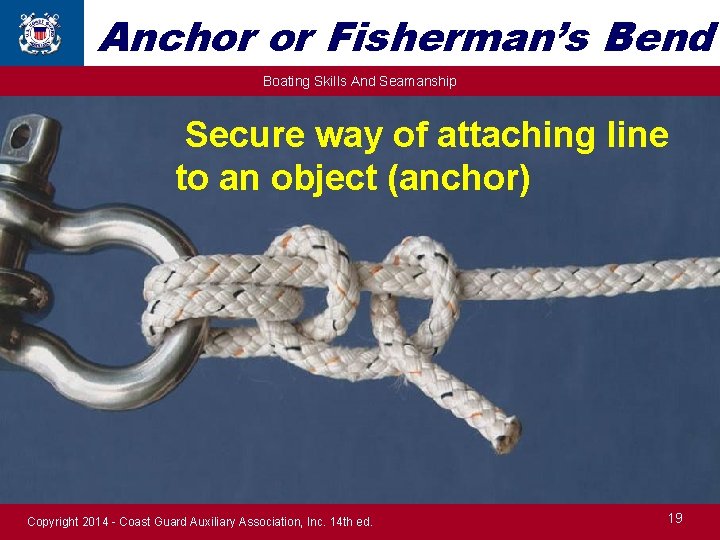 Anchor or Fisherman’s Bend Boating Skills And Seamanship Secure way of attaching line to