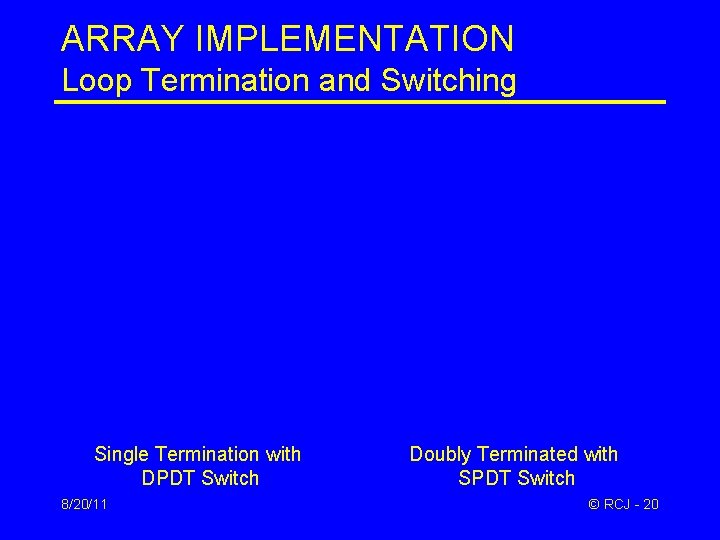 ARRAY IMPLEMENTATION Loop Termination and Switching Single Termination with DPDT Switch 8/20/11 Doubly Terminated