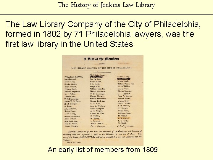 The History of Jenkins Law Library The Law Library Company of the City of