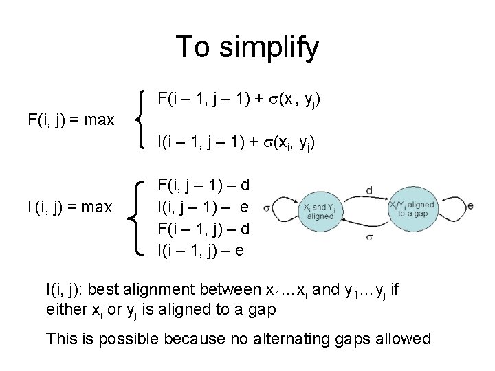 To simplify F(i – 1, j – 1) + (xi, yj) F(i, j) =