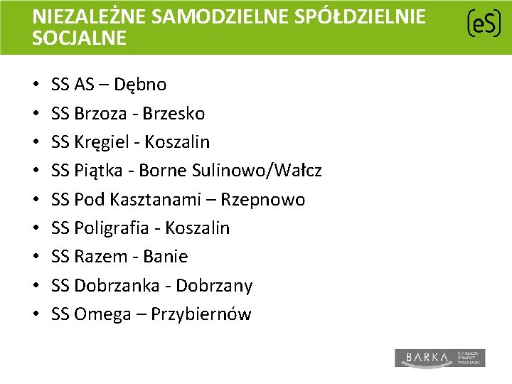 NIEZALEŻNE SAMODZIELNE SPÓŁDZIELNIE SOCJALNE • • • SS AS – Dębno SS Brzoza -