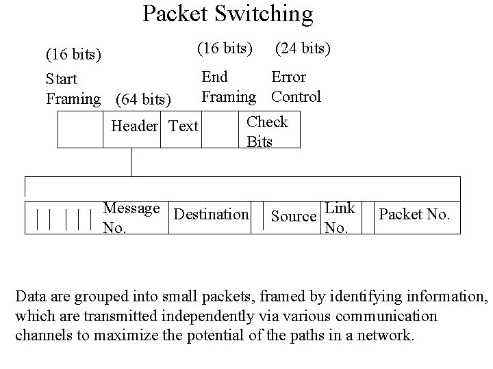 Packet Switching (16 bits) Start Framing (64 bits) (16 bits) Header Text (24 bits)