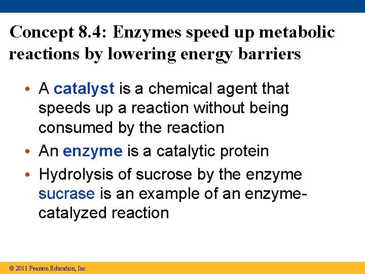 Concept 8. 4: Enzymes speed up metabolic reactions by lowering energy barriers • A