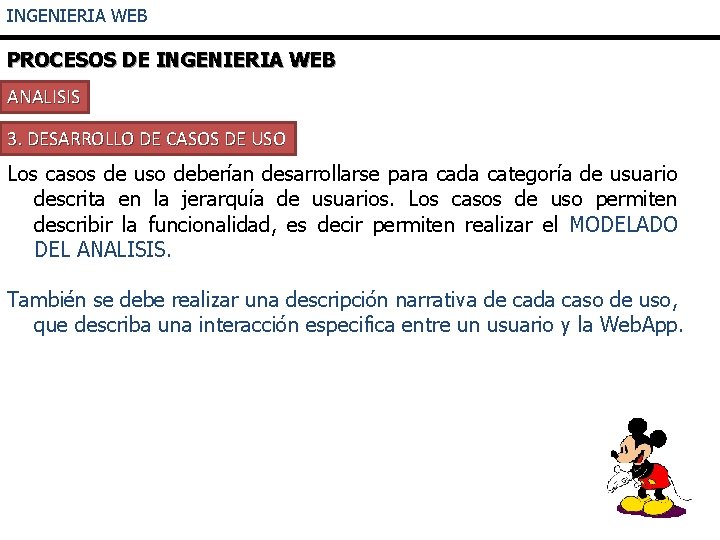 INGENIERIA WEB PROCESOS DE INGENIERIA WEB ANALISIS 3. DESARROLLO DE CASOS DE USO Los