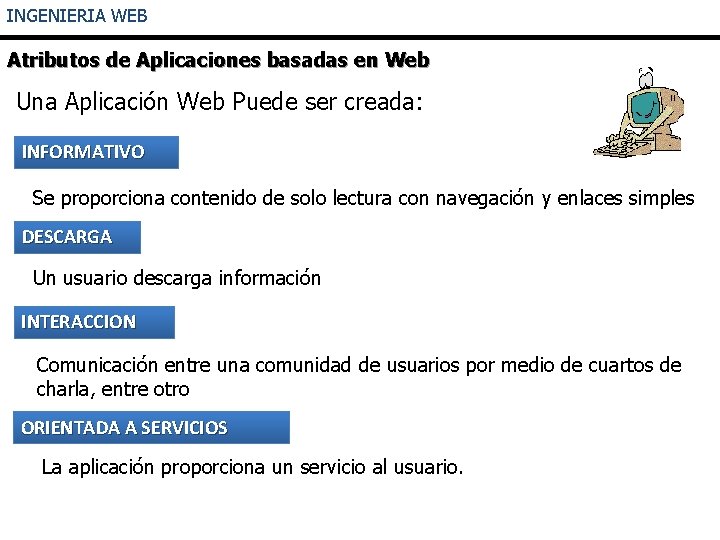 INGENIERIA WEB Atributos de Aplicaciones basadas en Web Una Aplicación Web Puede ser creada: