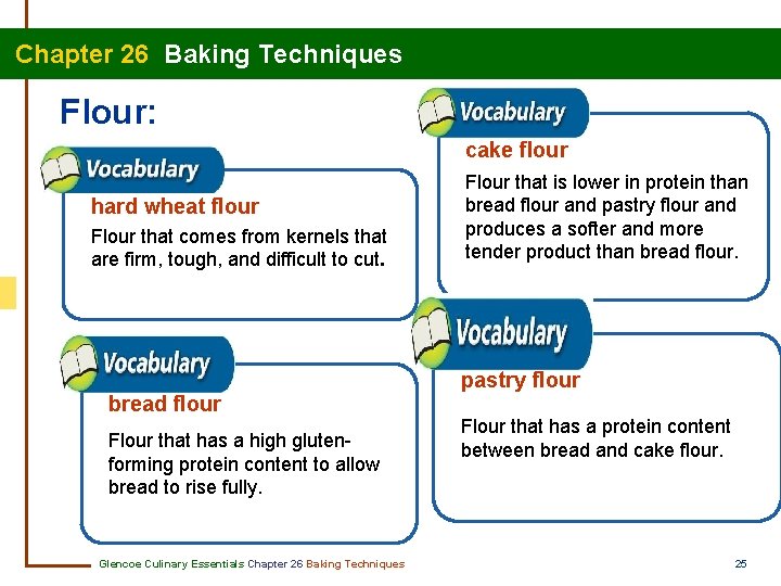  Chapter 26 Baking Techniques Flour: cake flour hard wheat flour Flour that comes