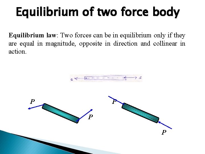 Equilibrium of two force body Equilibrium law: Two forces can be in equilibrium only