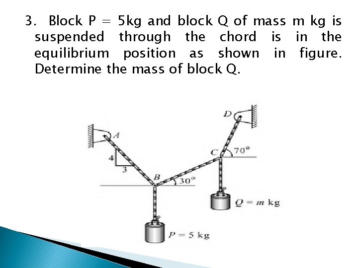 3. Block P = 5 kg and block Q of mass m kg is 3. Block P = 5 kg and block Q of mass m kg is