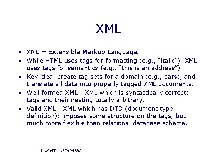 XML • XML = Extensible Markup Language. • While HTML uses tags formatting (e. XML • XML = Extensible Markup Language. • While HTML uses tags formatting (e.