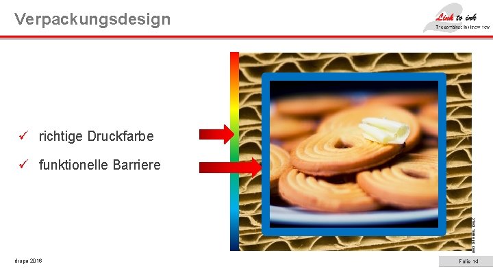 Verpackungsdesign ü richtige Druckfarbe ü funktionelle Barriere stock. tookapic. com drupa 2016 Folie 14