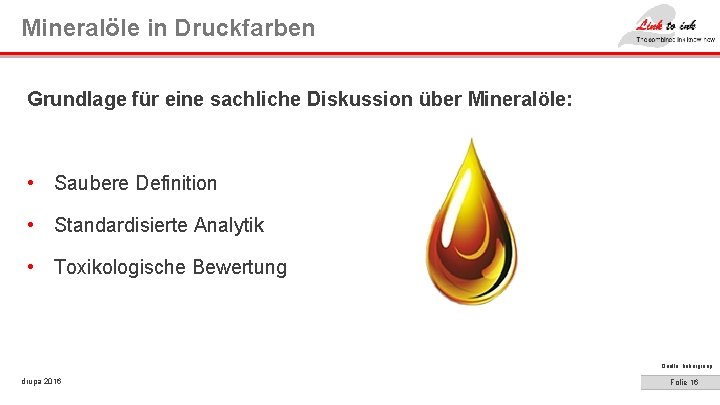 Mineralöle in Druckfarben Grundlage für eine sachliche Diskussion über Mineralöle: • Saubere Definition •