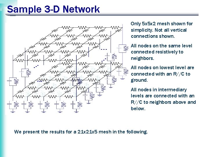 Sample 3 -D Network Only 5 x 5 x 2 mesh shown for simplicity.