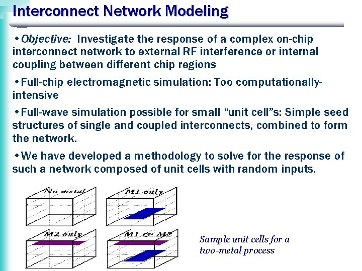 Interconnect Network Modeling • Objective: Investigate the response of a complex on-chip interconnect network