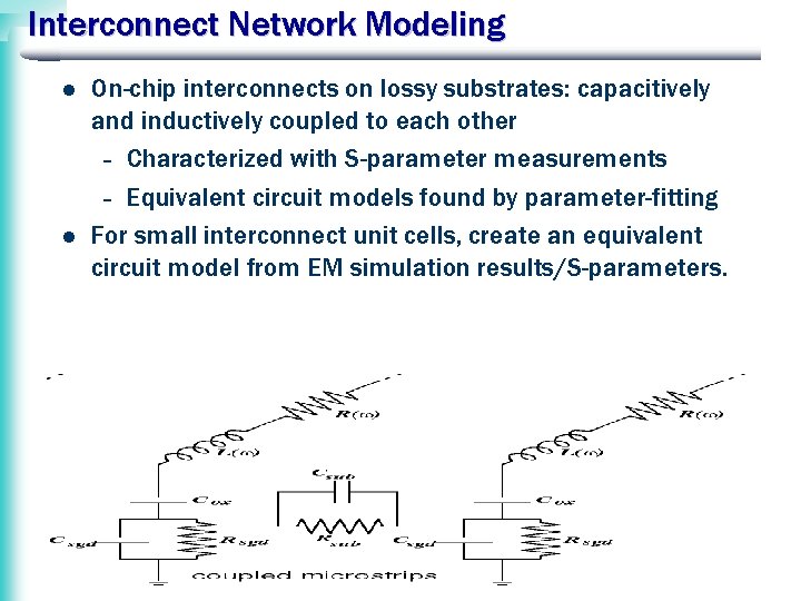 Interconnect Network Modeling l l On-chip interconnects on lossy substrates: capacitively and inductively coupled