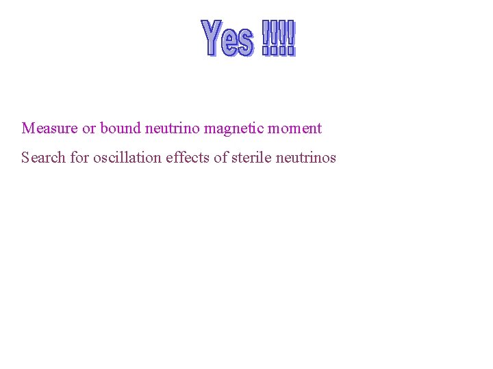 Measure or bound neutrino magnetic moment Search for oscillation effects of sterile neutrinos 