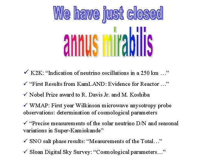 ü K 2 K: “Indication of neutrino oscillations in a 250 km …” ü