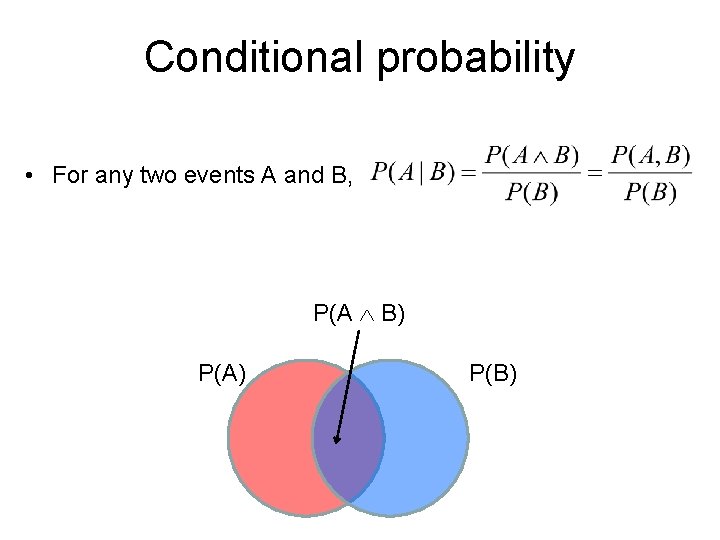 Conditional probability • For any two events A and B, P(A B) P(A) P(B)