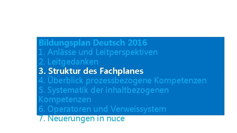 Bildungsplan Deutsch 2016 1. Anlässe und Leitperspektiven 2. Leitgedanken 3. Struktur des Fachplanes 4.