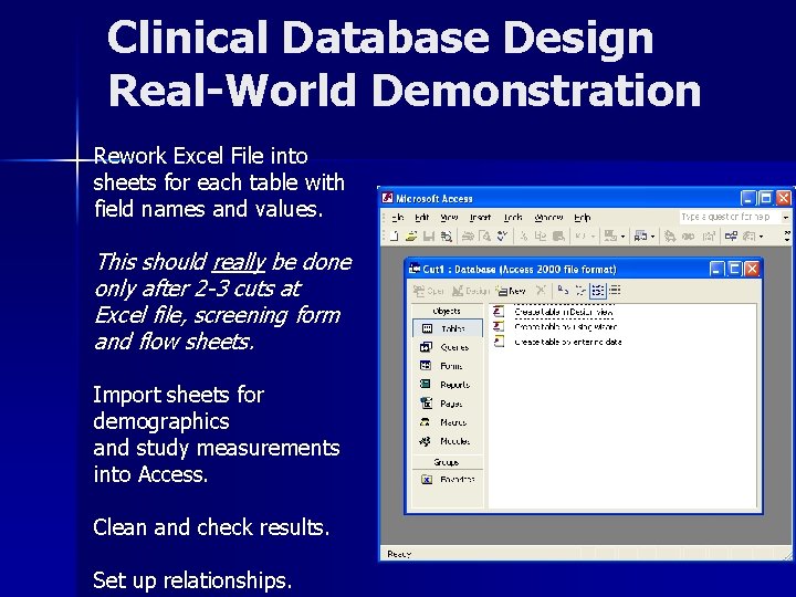 Clinical Database Design Real-World Demonstration Rework Excel File into sheets for each table with