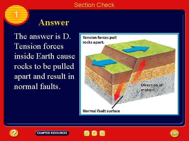 Section Check 1 Answer The answer is D. Tension forces inside Earth cause rocks