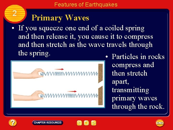 Features of Earthquakes 2 Primary Waves • If you squeeze one end of a
