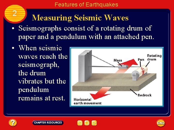 Features of Earthquakes 2 Measuring Seismic Waves • Seismographs consist of a rotating drum