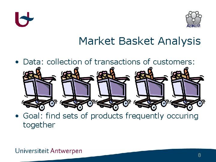 Market Basket Analysis • Data: collection of transactions of customers: • Goal: find sets